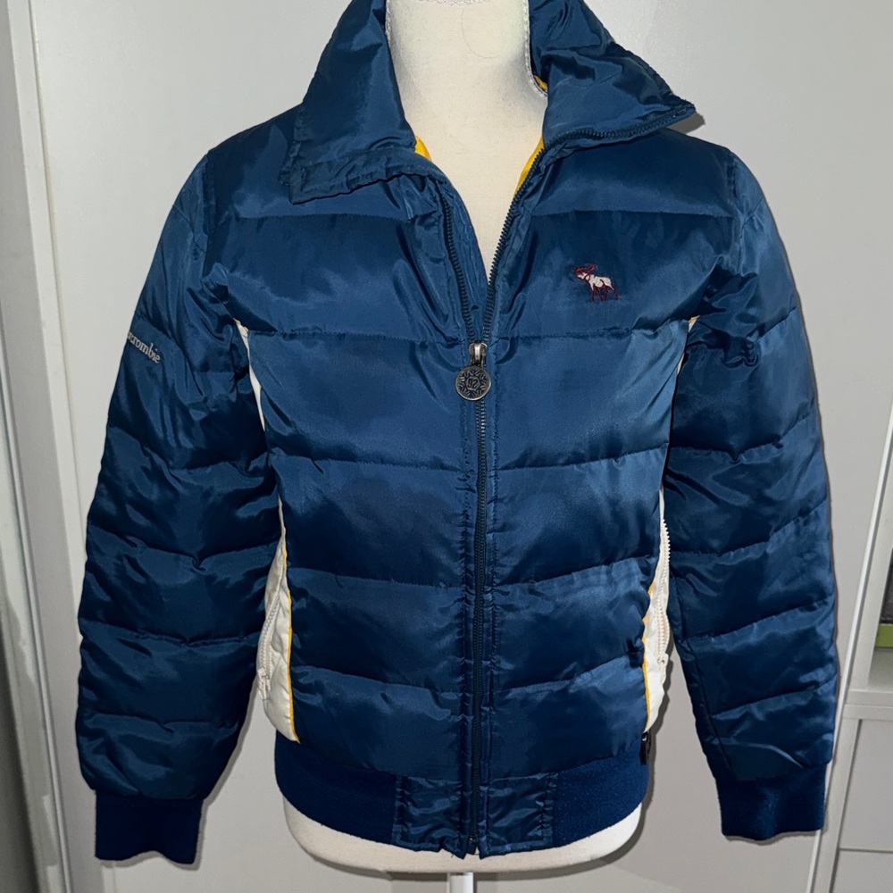 Unisex Abercrombie & Fitch Blue and Yellow Outdoor Vintage Jacket